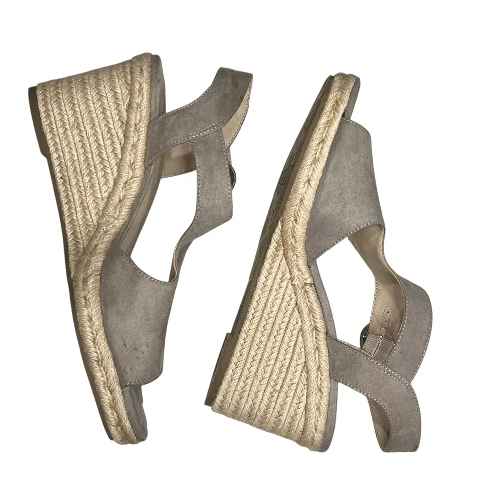 LifeStride Velocity Wedge Sandals Women 9.5 Taupe Suede Espadrille Comfort Shoes